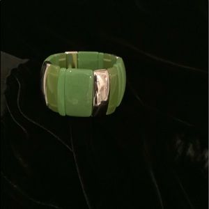 Jade Green and Silver Stretchy Bracelet